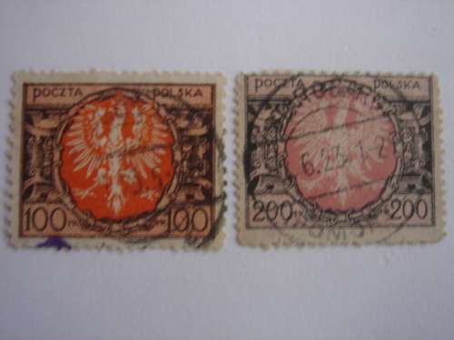 1921 Poland - Coat of Arms 100 + 200 MK used, stamped