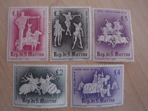 1963 San Marino - Knights Tournament Series 1,2,3,4,5 Lire mint, hinged