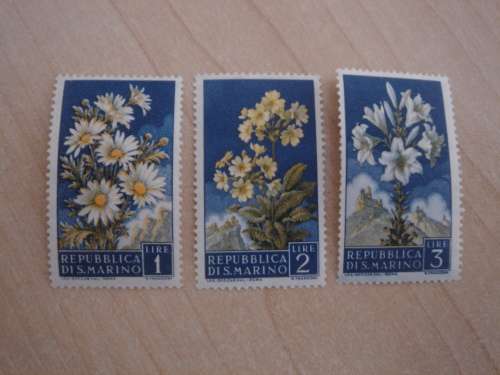 1957 San Marino - Flower Series 1,2,3 Lire MNH