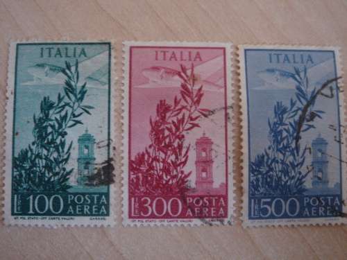 1945 Italia - Poste Aerea L. 100, 300, 500 used, stamped