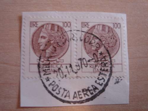 1955 Italy - Coin of Syracuse (large) 100 L horizontal pair, stamped