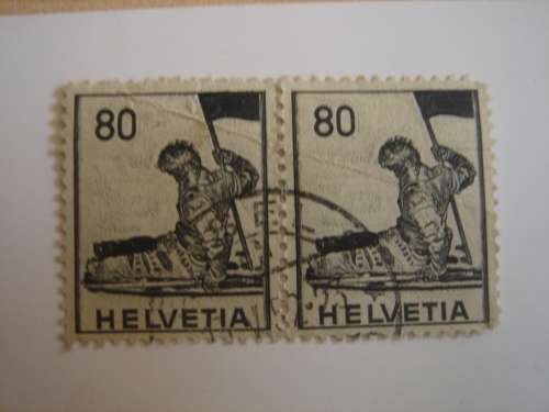 1941 HELVETIA Dying Ensign 80 horizontal pair used, stamped