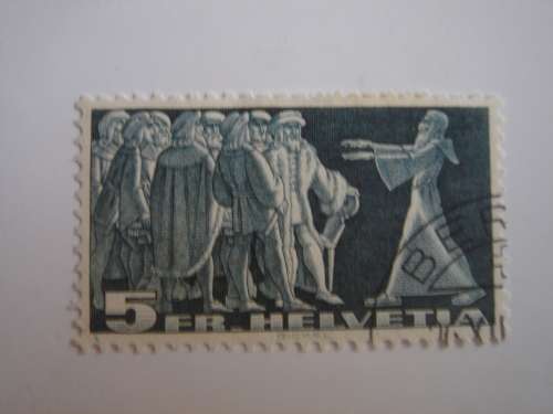 1938 Helvetia - First Act of Federal Parlament 5 FR used, stamped