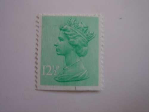 1982 QE II Machins 12 1/2 p cut at bottom with backprint Stars used, stamped