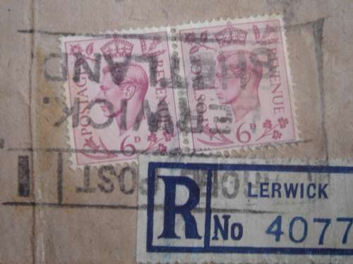 1937 King George VI 6 d horizontal pair on postal item, stamped