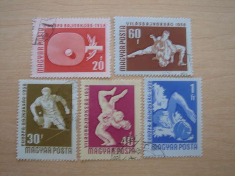 1958 Hungary - European Championships 20,30,40,60f, 1 Ft used, stamped