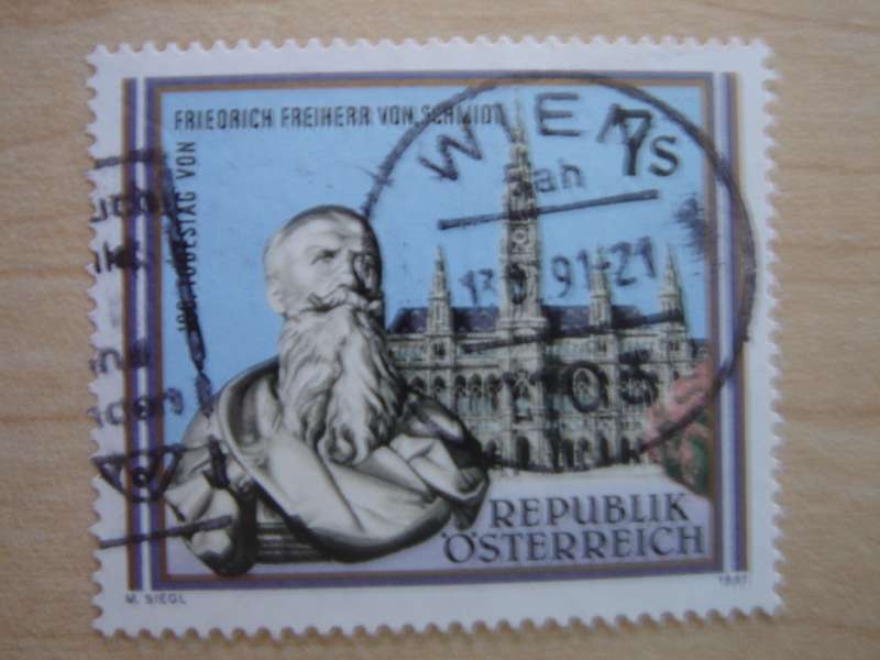 1991 Austria - Friedrich Freiherr von Schmidt S7 used, stamped