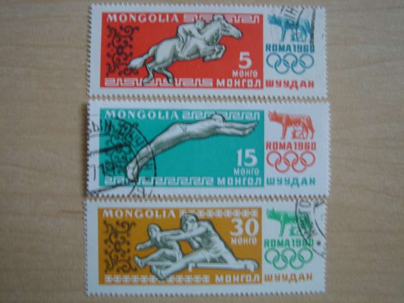 1960 Mongolia - Rome Olympics 5,15,30 used, stamped