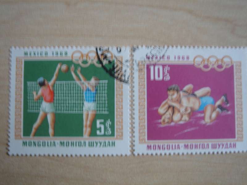 1968 Mongolia - Mexico City Olympics 5 + 10 used, stamped