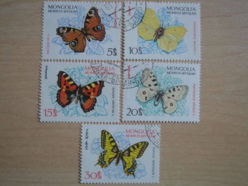 1963 Mongolia - Butterflies 5,10,15,20,30 used, stamped