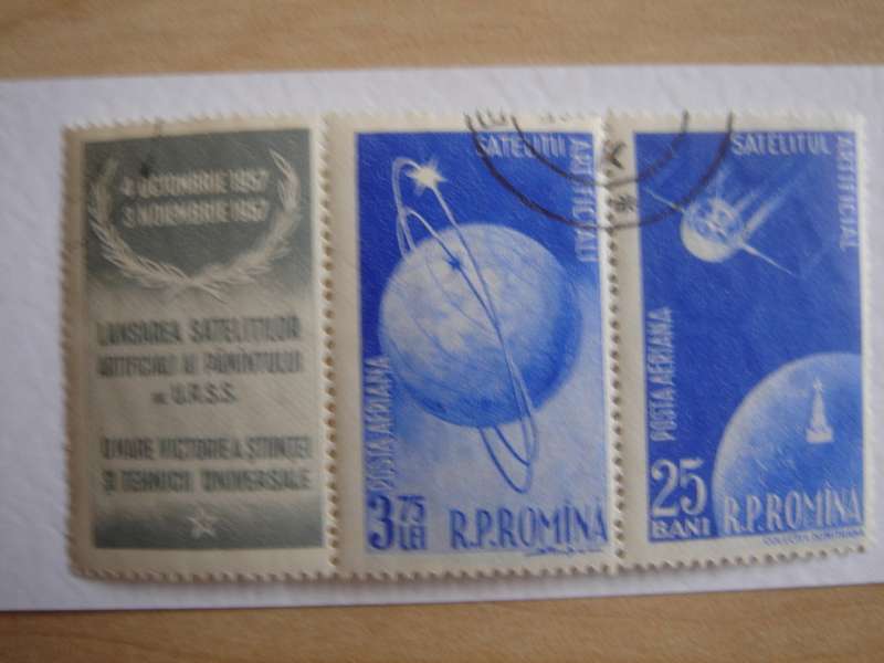 1957 Romania - Satellite Launch by Russia 25 Bani + 3.75 Lei used, stamped