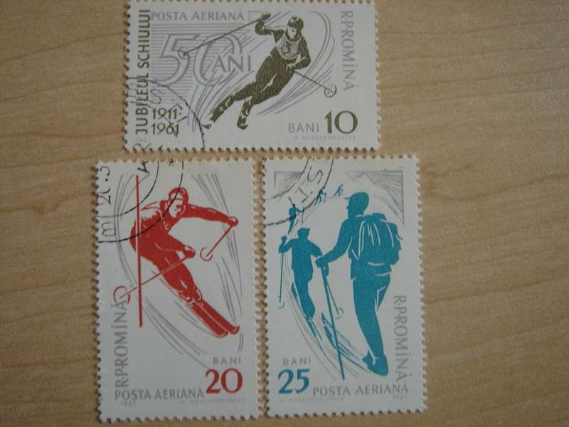 1961 Romania - Skiing 10,20,25 Bani used, stamped