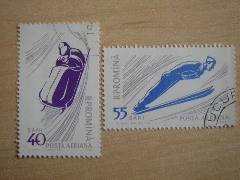1961 Romania - Skiing 1 Lei + 1.55 Lei used, stamped