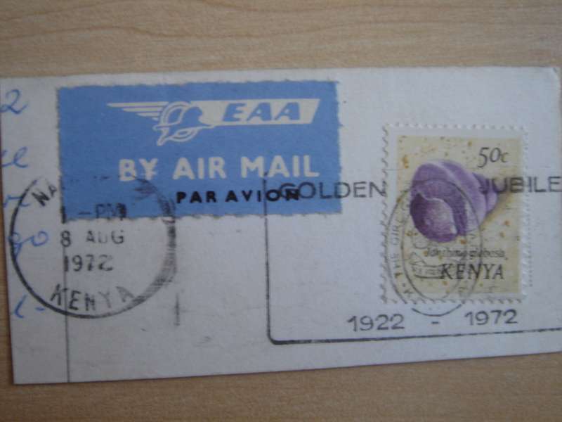 1972 Kenya - Violet Shell 50 c on postal item, stamped