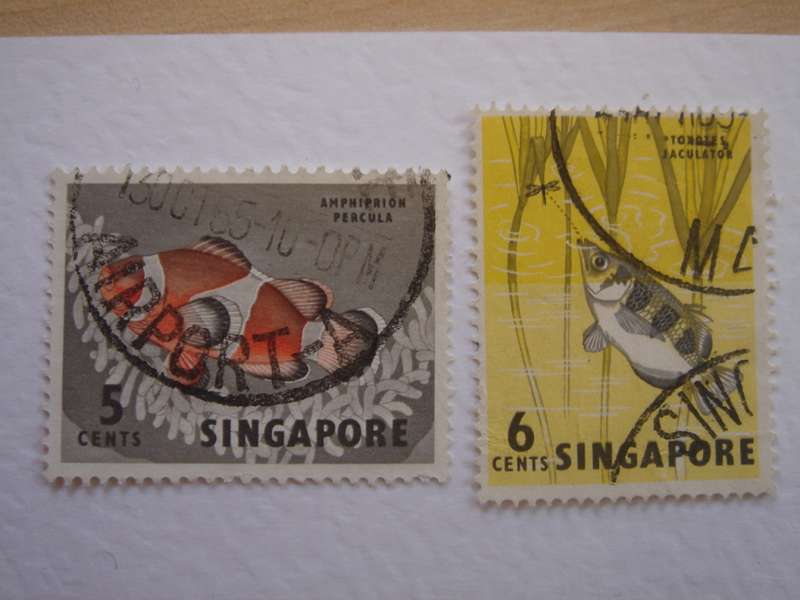 1962 Singapore - Fish 5 + 6 C used, stamped