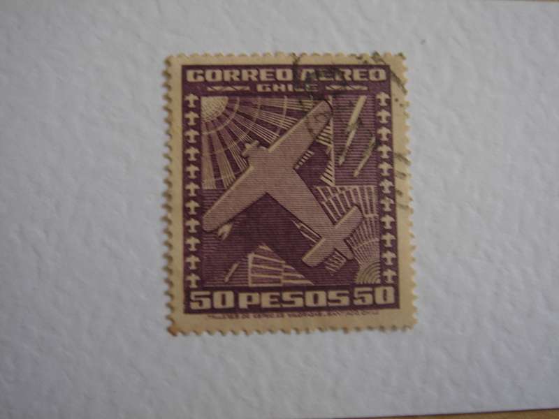 1934 Chile - Aeroplane riding a storm 50 p used, stamped
