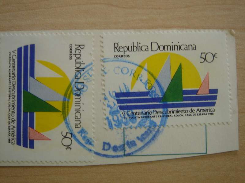 1988 Dominican Republic - Regata Almirante Cristobal Colon 2 x 50 c on postal item