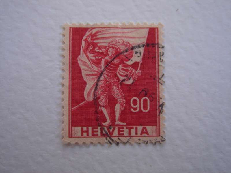 1941 Helvetia - Standard Bearer 90 red on buff, used, stamped
