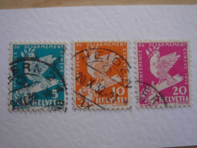 1932 Helvetia - Disarmament Conference 5,10,20 used, stamped