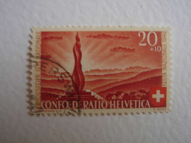 1942 Helvetia - Soldiers Memorial Forch 20+10 used, stamped