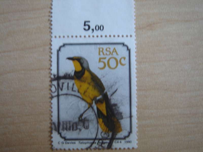 1990 RSA - Bokmakierie 50 c used, stamped with border