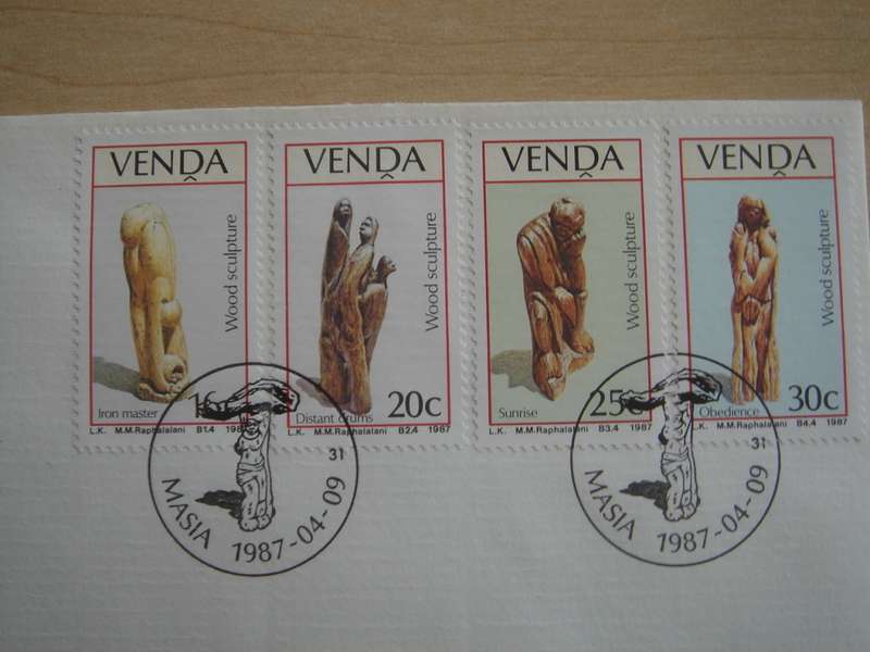 1987 Venda - Wood Sculptures 16,20,25,30 c stamped on FDC