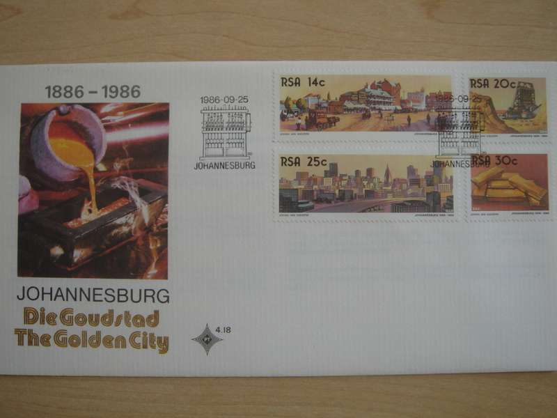 1986 RSA - The Golden City Series 14,20,25,30 c stamped on FDC