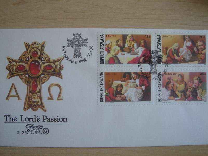 1986 Bophuthatswana - The Lord`s Passion 12,20,25,30 c stamped on FDC