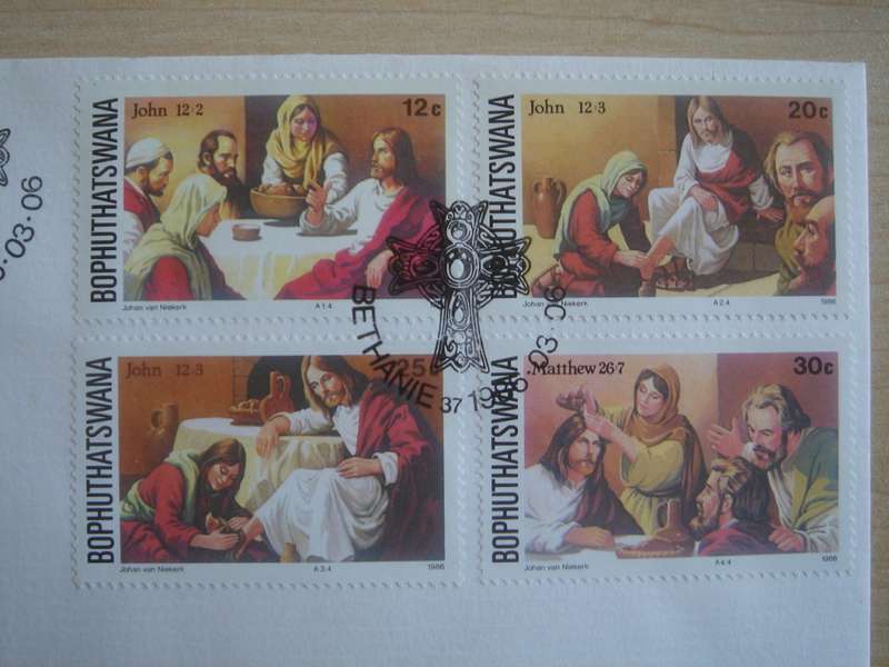1986 Bophuthatswana - The Lord`s Passion 12,20,25,30 c stamped on FDC
