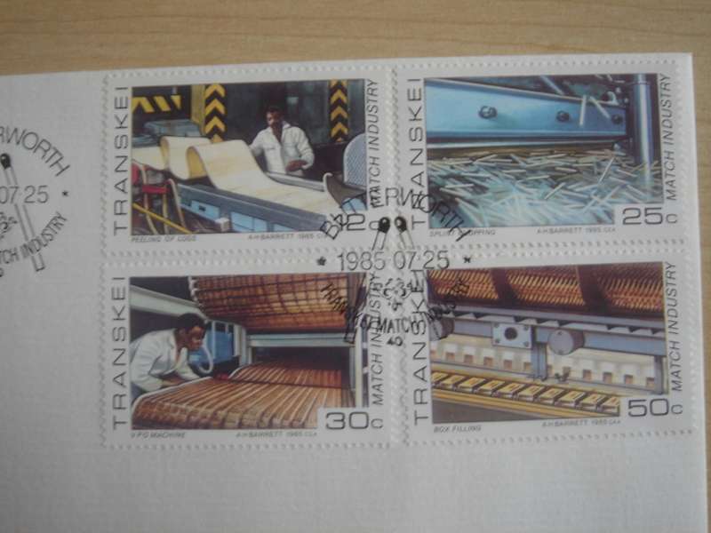1985 Transkei - Match Industry 12,25,30,50 c stamped on FDC