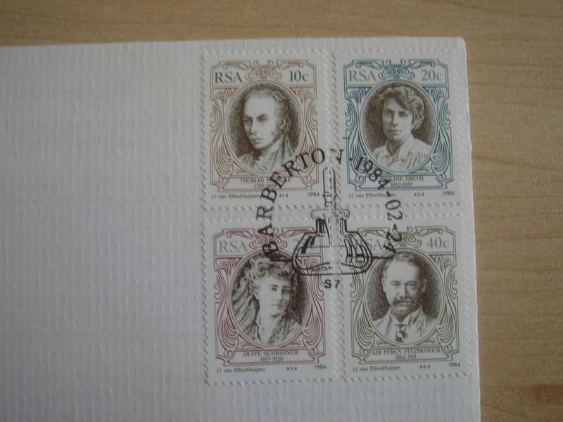 1984 RSA - English Writers 10,20,25,40 c stamped on FDC