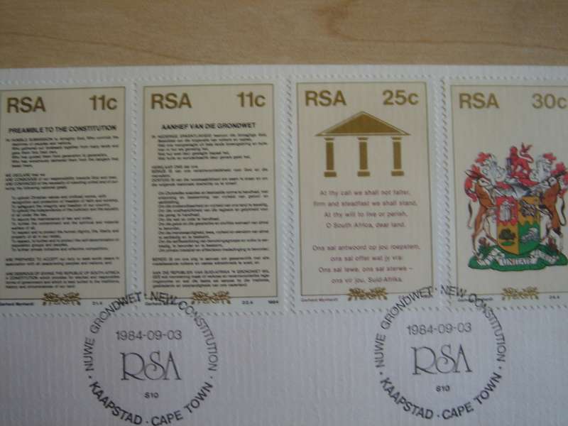 1984 RSA - Ex Unitate Vires 2x11 c horizontal pair, 25,30 c stamped on FDC