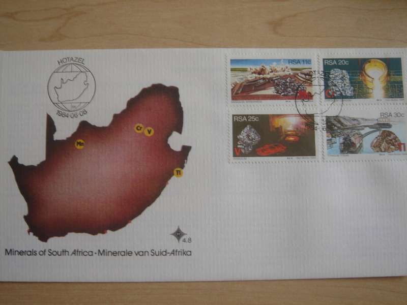 1984 RSA - Minerale van S-A 11,20,25,30 c stamped on FDC