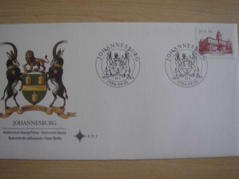 1986 RSA - Stadsaal Johannesburg 14 c stamped on FDC
