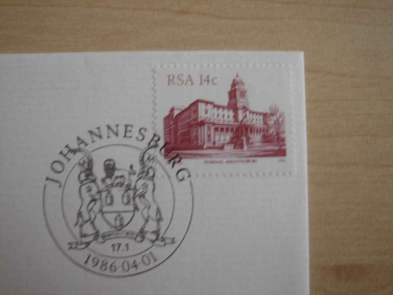 1986 RSA - Stadsaal Johannesburg 14 c stamped on FDC