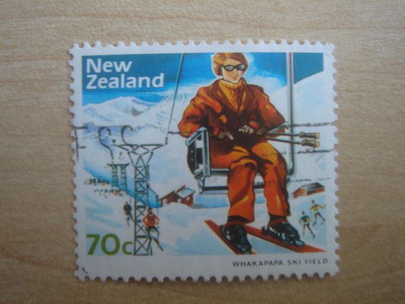1984 NZ Lady in Ski Lift 70 c used, stamped