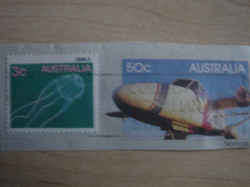 1986 Australia - Jelly Fish 3 c on postal item with Nomad Aircraft 50 c print used, stamped