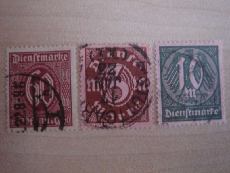 1921/22 Deutsches Reich Dienstmarken MiNr 66a,67,68a used, stamped