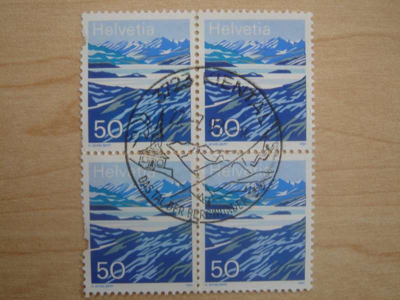 1991 HELVETIA - Block of 4 x 50 used, stamped