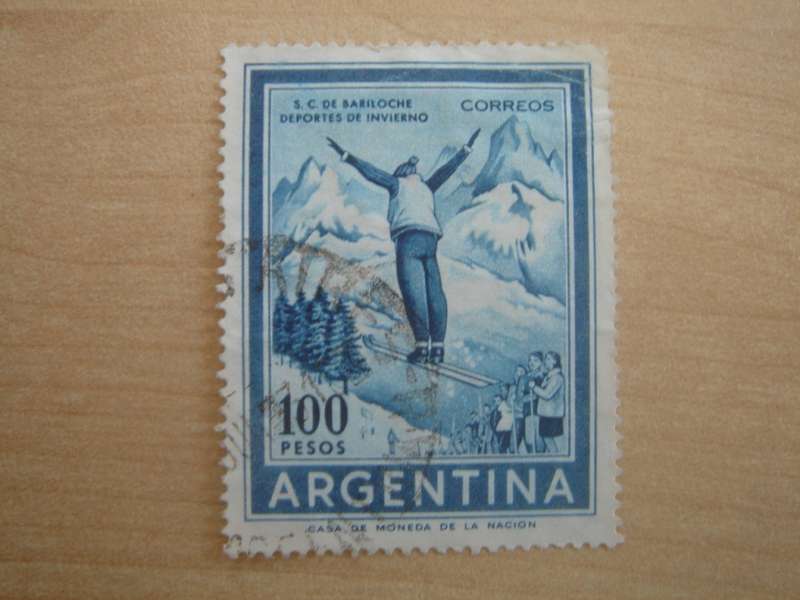 1959 Argentina - Ski Jumper 100 Pesos used, stamped