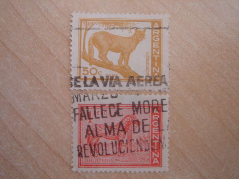 1959 Argentina - Puma 50 c + Horse 1 Peso used, stamped