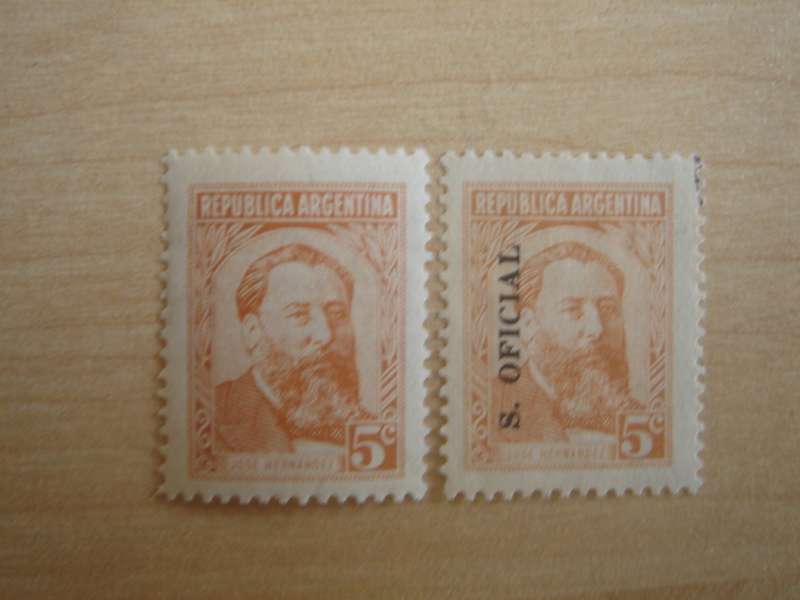 1939 Argentina - Jose Hernandez 5 c MNH + used, optd `S. OFICIAL`