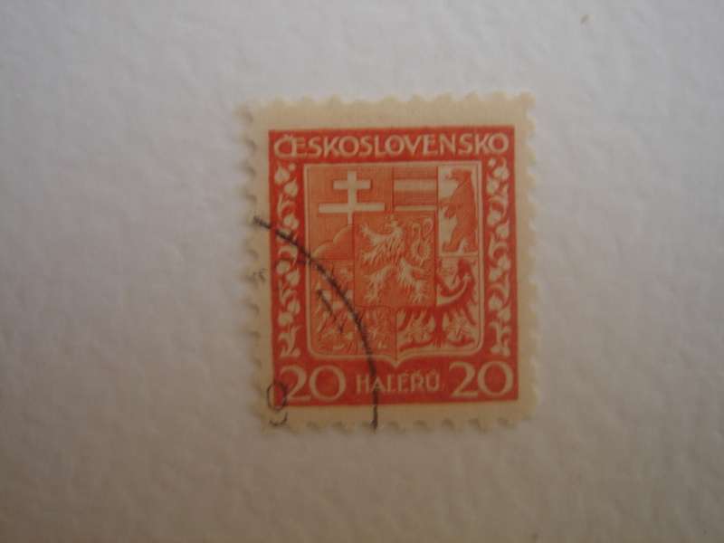 1929 CZ National Coat of Arms 20 h used, stamped