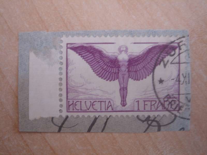 1923 Helvetia Air 1 F (violet) used, stamped on postal item