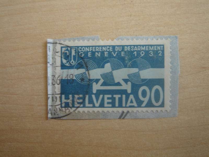 1931 Helvetia Air 90 C (blue) used, stamped on postal item