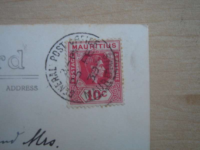 1938 Mauritius - King George VI - 10 C used, stamped on postcard