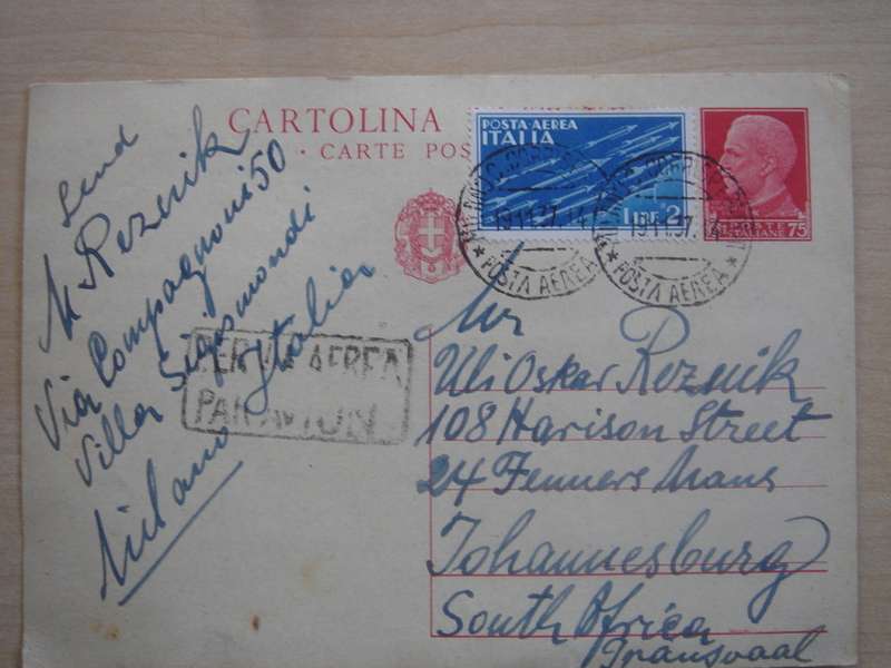 1930 Italia - Airmail 2 L used on postcard, stamped with 75 C King Emmanuel III (print)