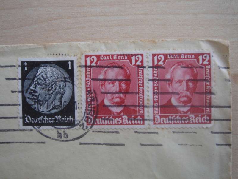 1936 Deutsches Reich MiNr 605 horizontal pair used, stamped on letter
