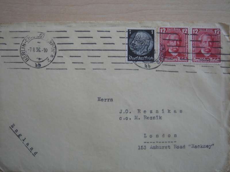 1936 Deutsches Reich MiNr 605 horizontal pair used, stamped on letter