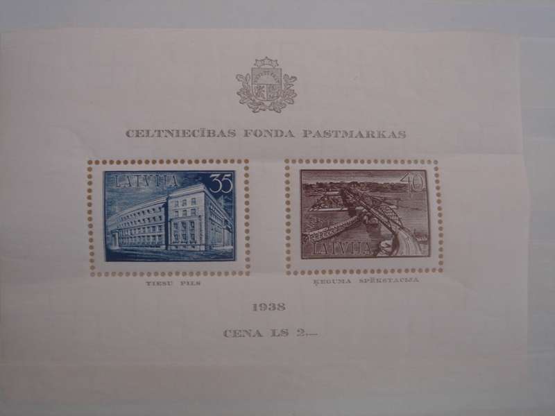 1938 Latvia Block Type I MNH - watermark swastikas